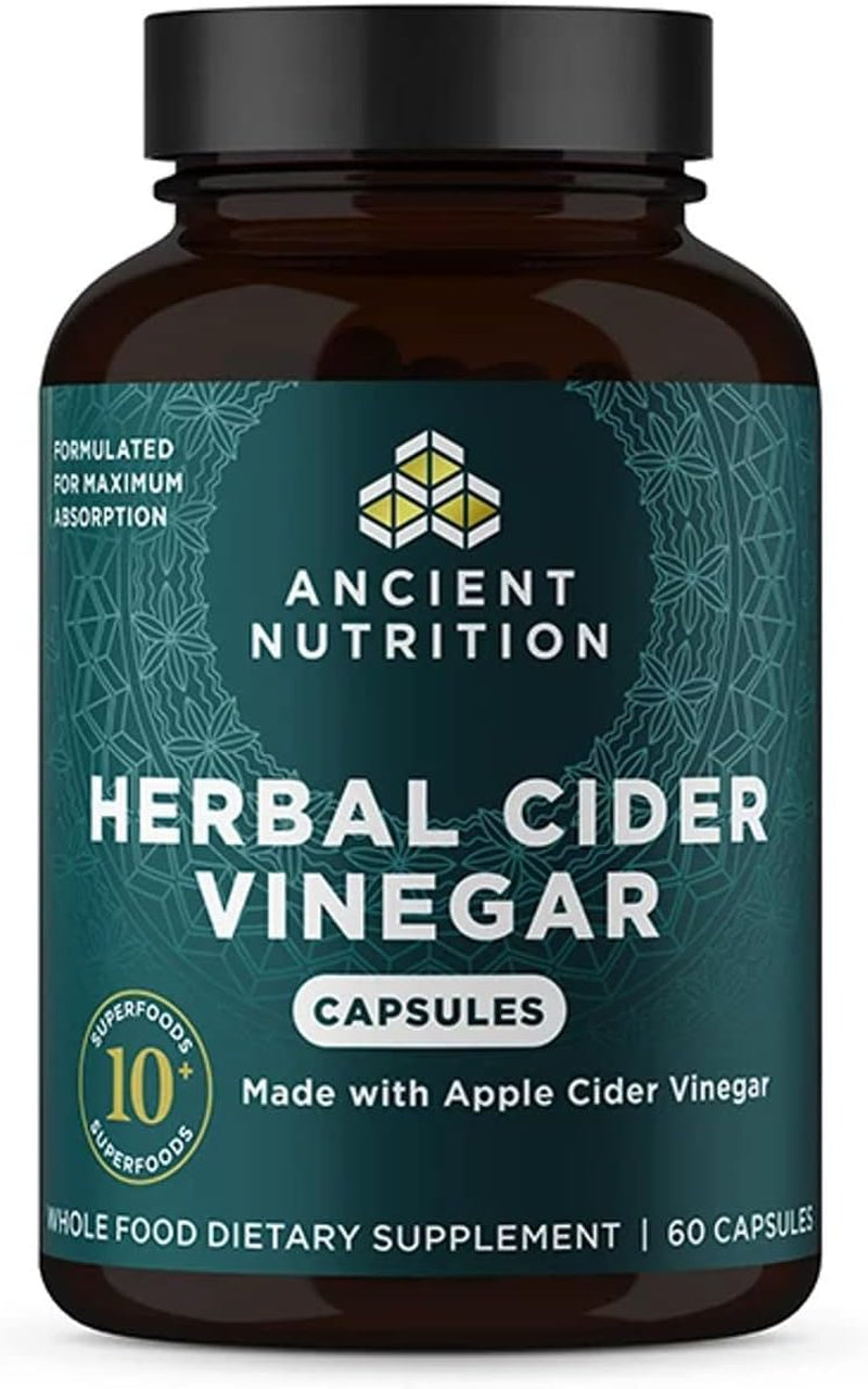 Ancient Nutrition Herbal Apple Cider Vinegar Capsules with Superfood & Antioxidants, Herbal Apple Cider Vinegar Capsules, Vegan, Gluten-Free, 60 Count