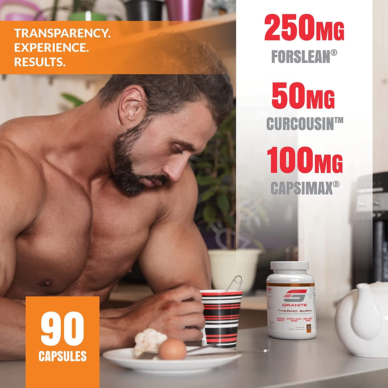 Thermo Burn+ by Granite® (90 Capsules) New Advanced Formula for Thermogenic, Metabolic, Mood & Appetite Support | Get the Edge Support Your Weight Goals with These Patented Ingredients (Made in USA)