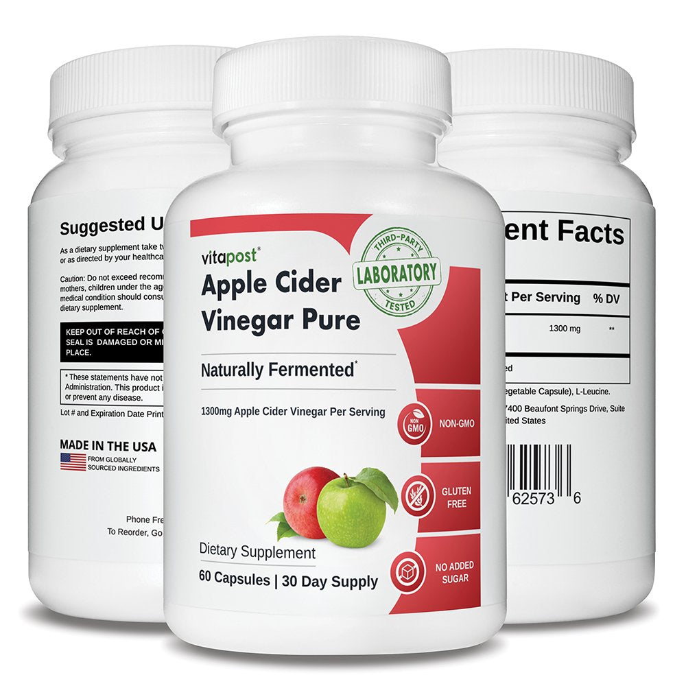 Vitapost Apple Cider Vinegar Pure Supplement, Naturally Fermented, No Harsh Taste - 60 Capsules