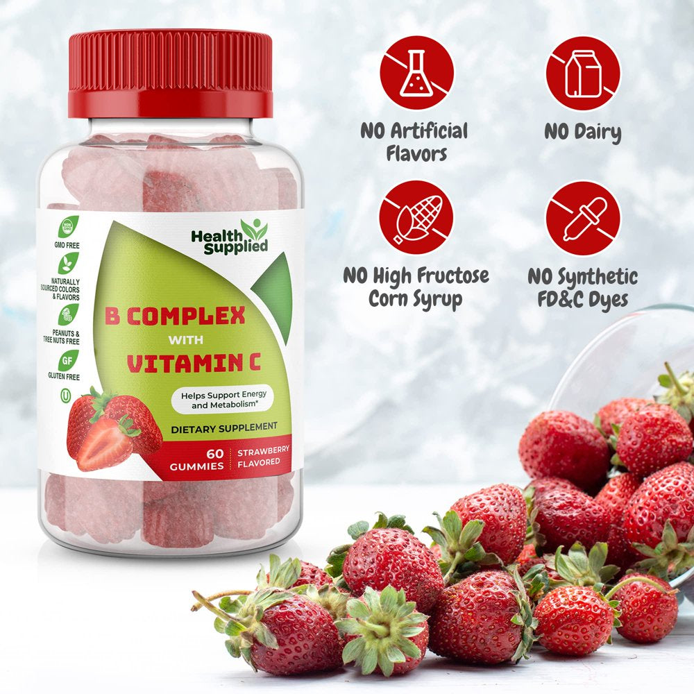 Vitamin B Complex with Vitamin C Gummies 2 Pack | Great Tasting Natural Strawberry Flavor Daily Energy and Nerve System Supplement