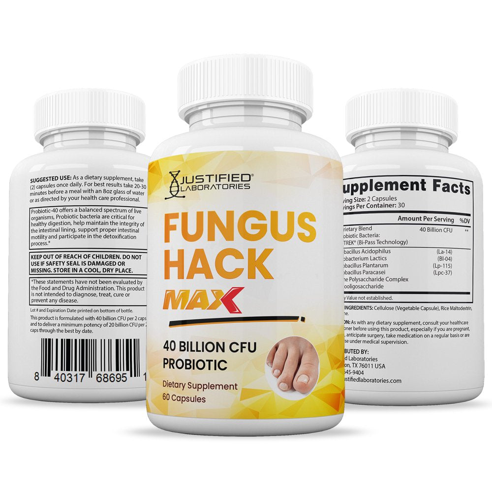 (5 Pack) Fungus Hack Max 40 Billion CFU Probiotic Nail Support 300 Capsules