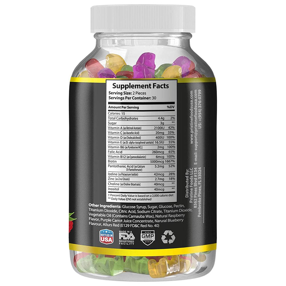 Hair Vitamins Gummies - Advanced Hair Growth Formula with Biotin 5000Mcg, Folic Acid & More - 60 Vegetarian Gummy