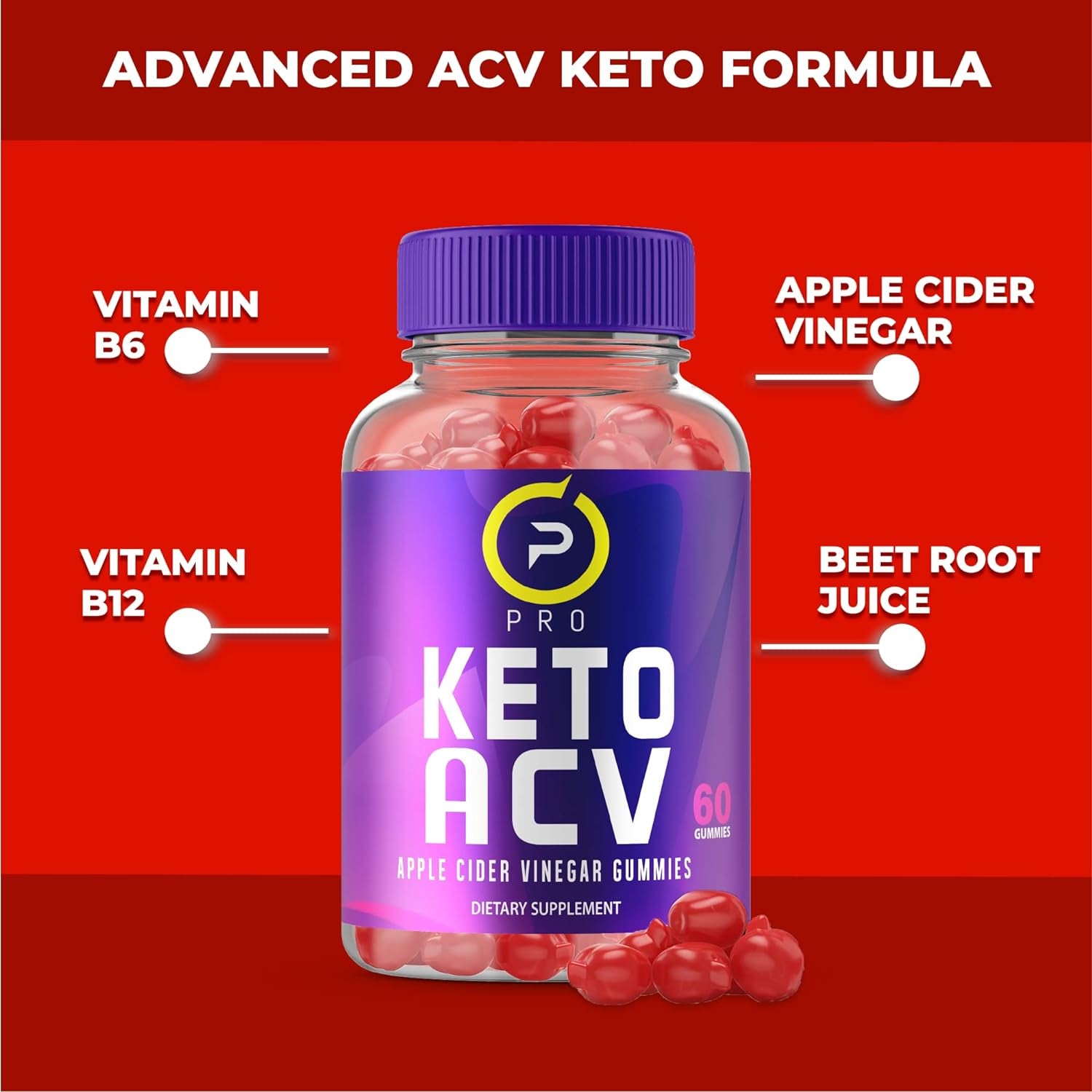 Pro Keto ACV Gummies - Official Formula, Vegan, Non GMO - Pro Keto Gummies with Apple Cider Vinegar Advanced Ketosis Formula, Vitamin B12, Beet Root Juice, Pomegranate Juice, 1000Mg (60 Gummies)