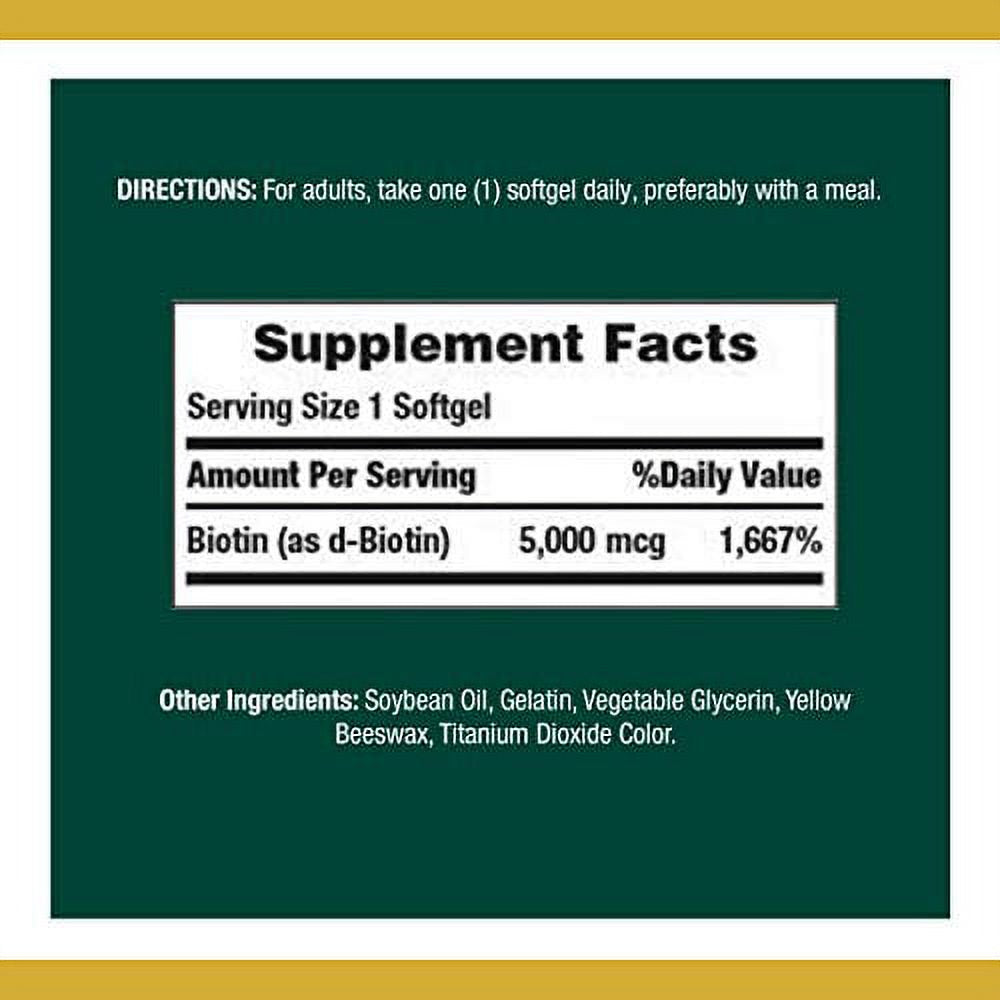 Biotin by Nature'S Bounty, Vitamin Supplement, Supports Metabolism for Cellular Energy and Healthy Hair, Skin, and Nails, 5000 Mcg, 150 Softgels