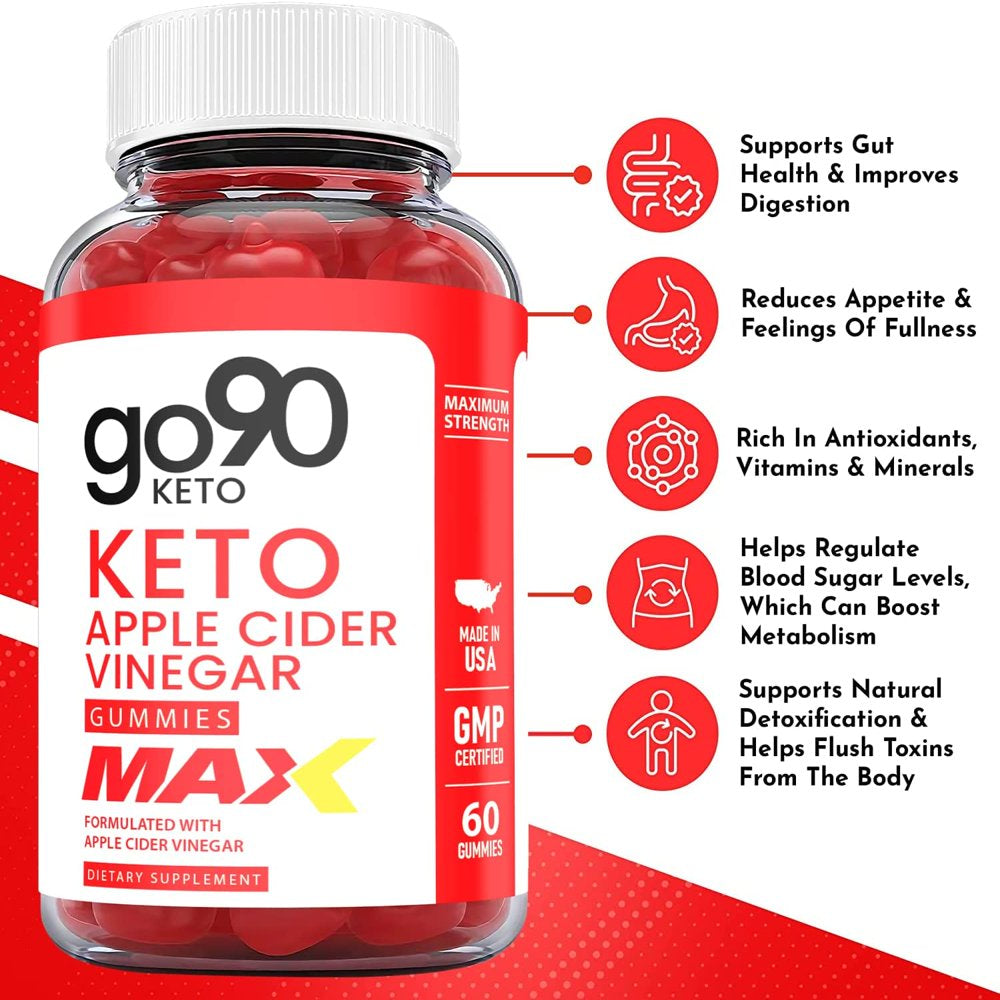 (1 Pack) Go90 Max Keto ACV Gummies - Supplement for Weight Loss - Energy & Focus Boosting Dietary Supplements for Weight Management & Metabolism - Fat Burn - 60 Gummies