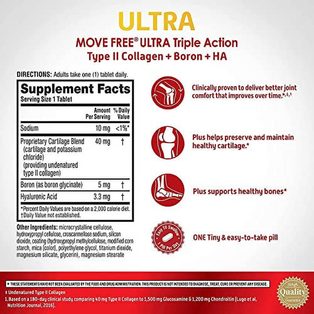 Type II Collagen & Boron - Move Free Ultra Triple Action Joint Support Tablets (30 Count in a Box), for Joint Comfort, Supports Healthy Bones, Helps Preserve and Maintain Cartilage- 3 Packs
