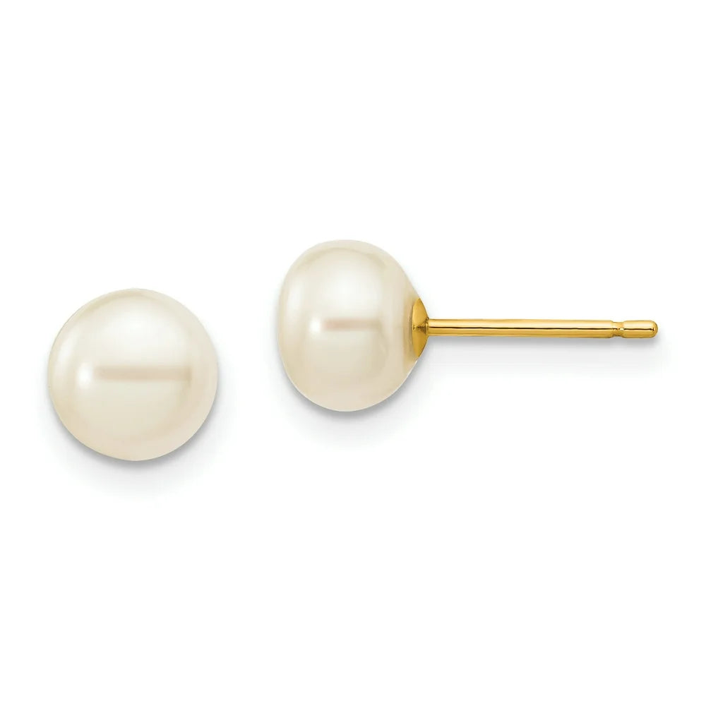 14K 6-7Mm White Button Freshwater Cultured Pearl Stud Post Earrings X60BW