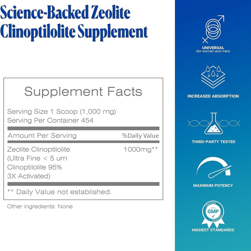 Zeolite Powder Sorbolit Supplement by Todicamp - Full Body Ultra Fine 3X Activated Cleanser & Repair - 454 Days Supply