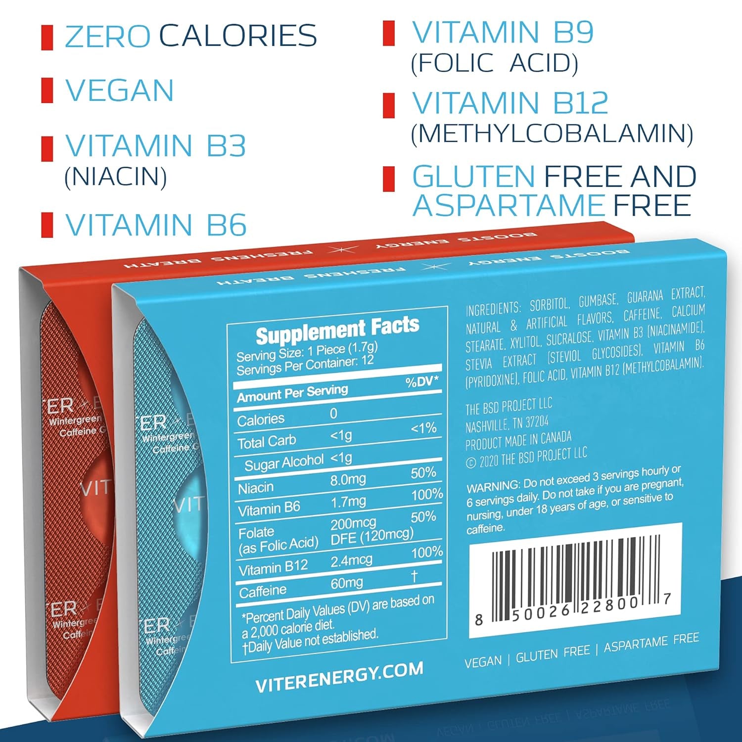 Viter Energy 60Mg Caffeine Gum and Original 40Mg Caffeine Mints Variety Packs Bundle - Caffeine, B Vitamins, Sugar Free, Vegan, Powerful Energy Booster for Focus and Alertness