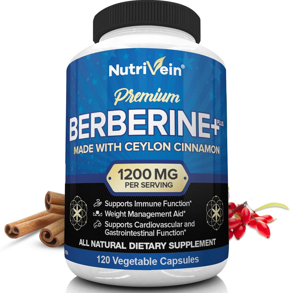 Nutrivein Premium Berberine HCL 1200Mg plus Organic Ceylon Cinnamon - 120 Capsules