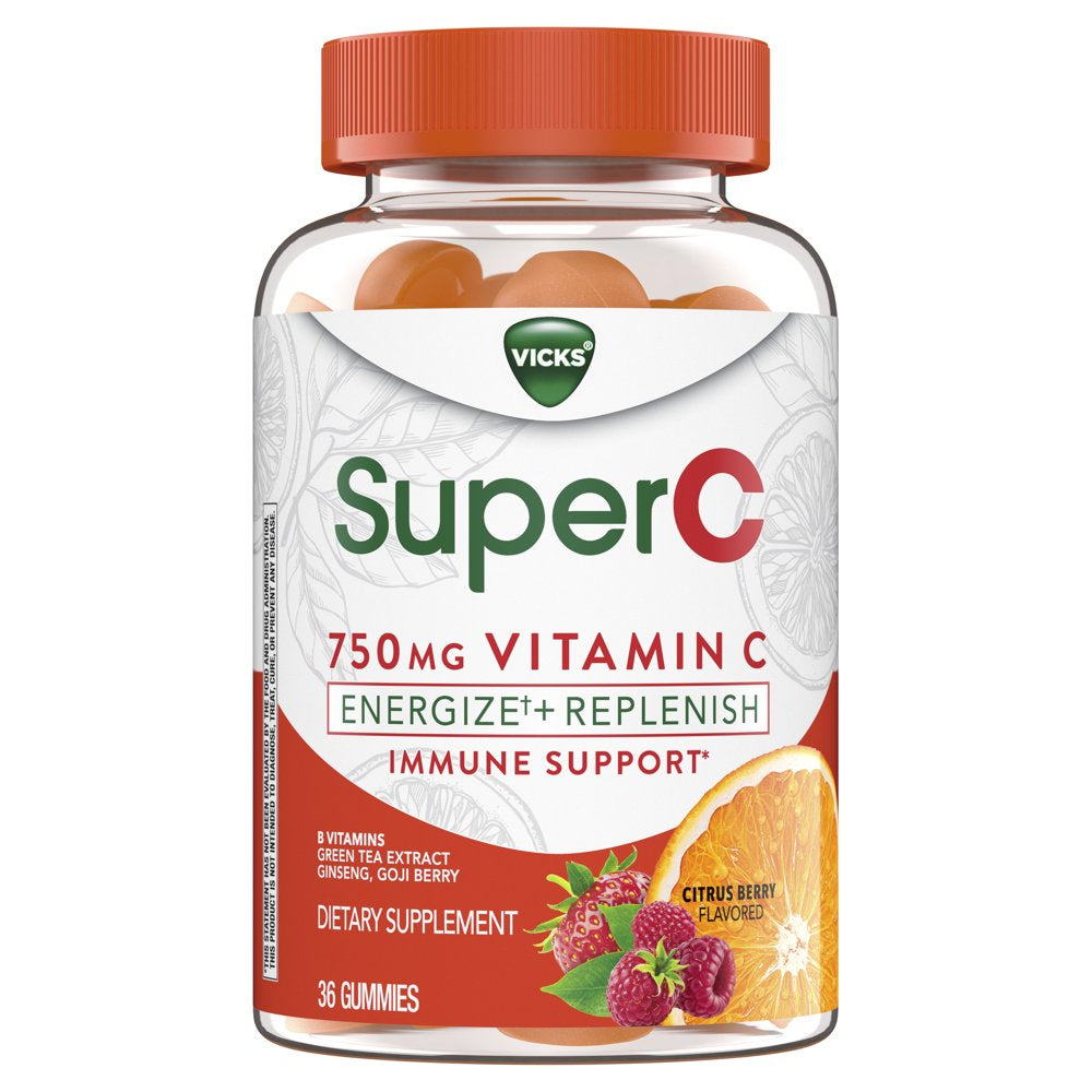 Vicks Super C Immune Support Gummies, 750Mg Vitamin C, Dietary Supplement, Citrus, 36 Ct