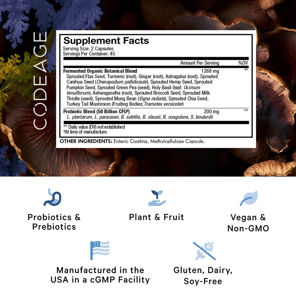 Codeage SBO Probiotics 50 Billion CFU, Soil-Based Organisms, Prebiotics, Organic Fermented Botanicals, 90 Ct