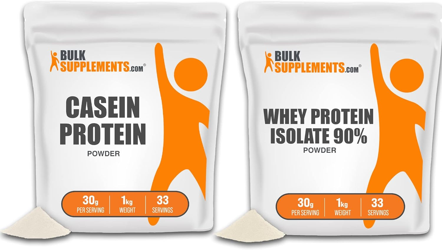 BULKSUPPLEMENTS.COM Casein Protein Powder 1KG & Whey Protein Isolate Powder 1KG Bundle