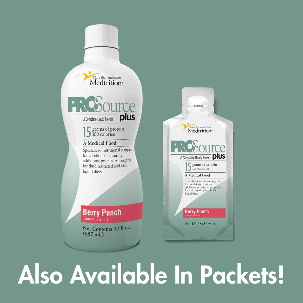 Liquid Collagen Peptides Type I, III 15 Grams Protein per Oz. |Prosource plus Berry Punch Bottle Medtrition|