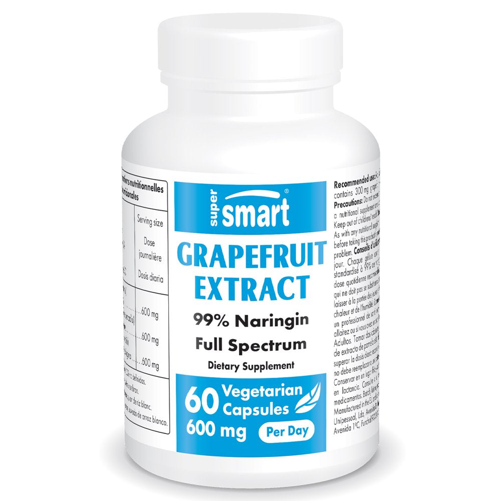 Supersmart - Grapefruit Extract Supplement 600 Mg per Day - 99 % Naringin - Weight Loss Diet - Seeds, Pulp & Skin | Non-Gmo & Gluten Free - 60 Vegetarian Capsules