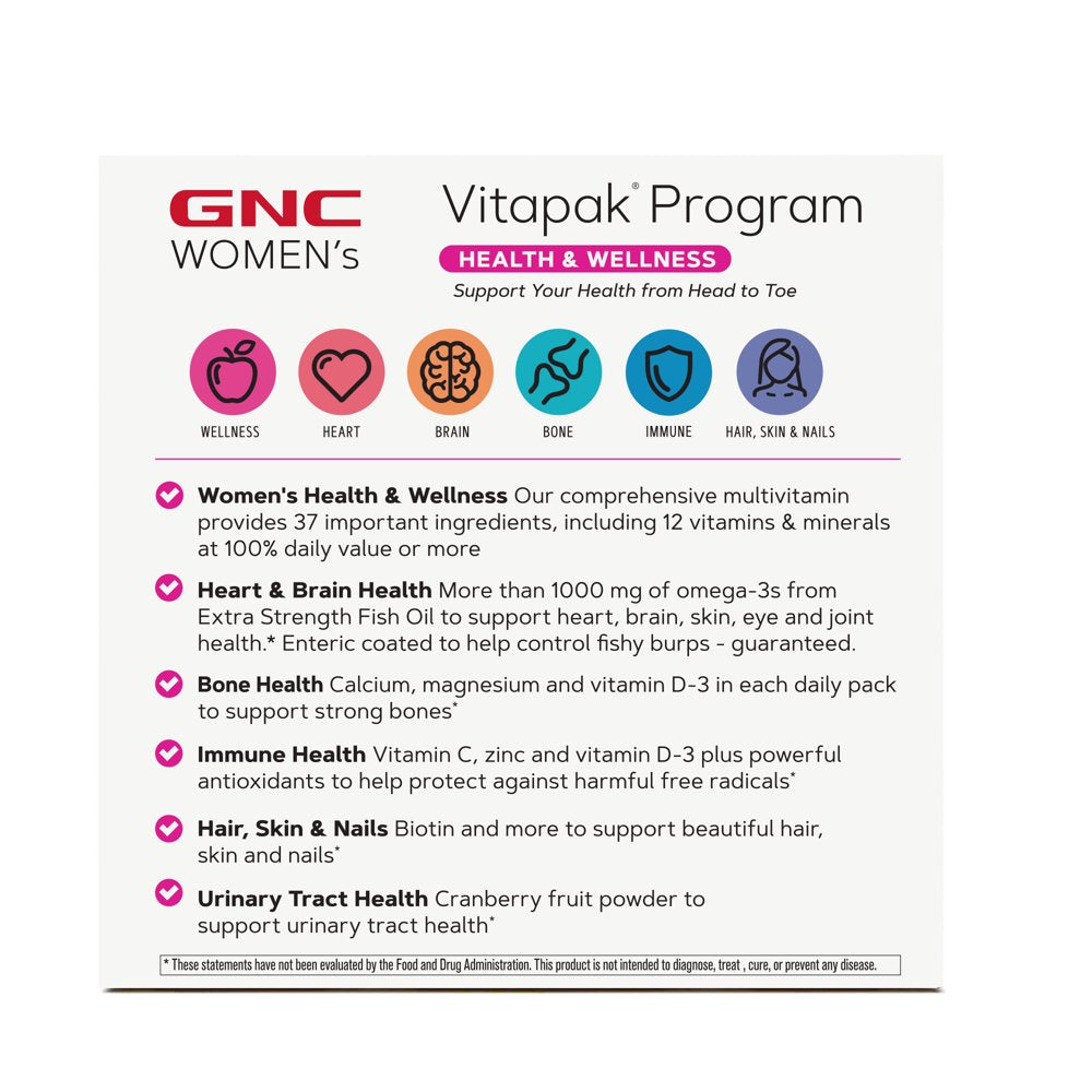 GNC Women'S Vitapak Program, 30 Daily Packs, 4-In-1 Complete Daily Multivitamin and Nutrition