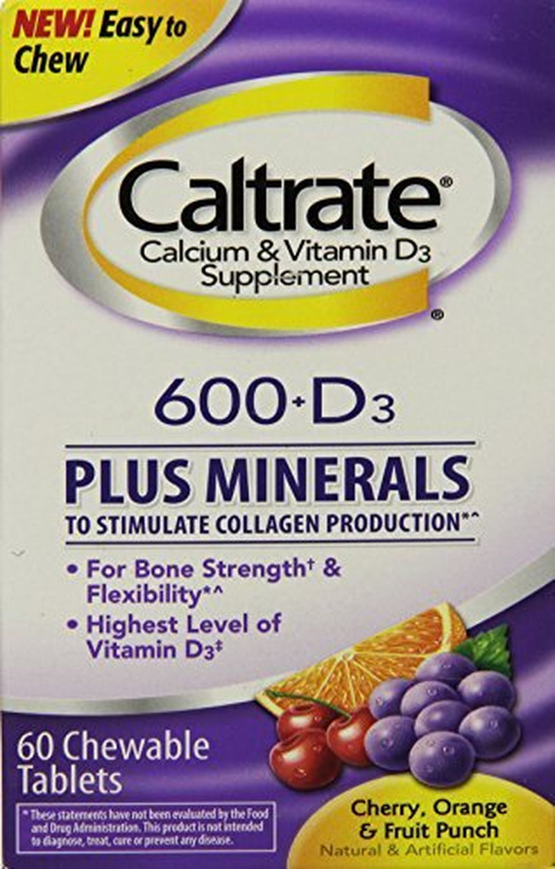 Caltrate Bone Health Advanced 600+D3 plus Minerals Multi-Flavor Calcium Chewables, 60 Ct