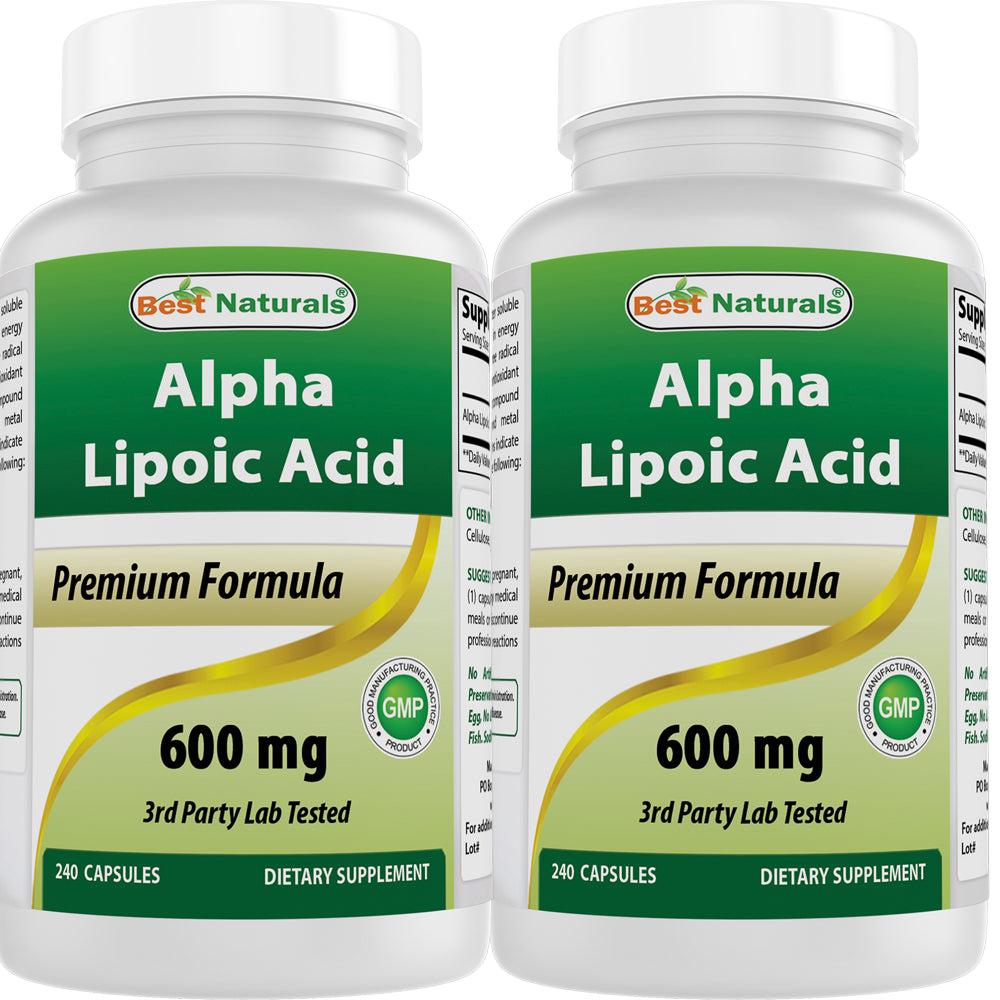 2 Pack Best Naturals Alpha Lipoic Acid 600 Mg 240 Capsules with Powerful Antioxidant