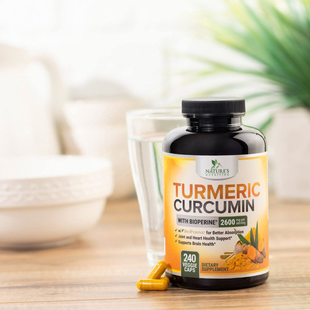 Turmeric Curcumin with Bioperine 95% Standardized Curcuminoids 2600Mg - Black Pepper for Max Absorption, Vegan Joint Support, Nature'S Tumeric Extract, Herbal Supplement, Non-Gmo - 240 Capsules