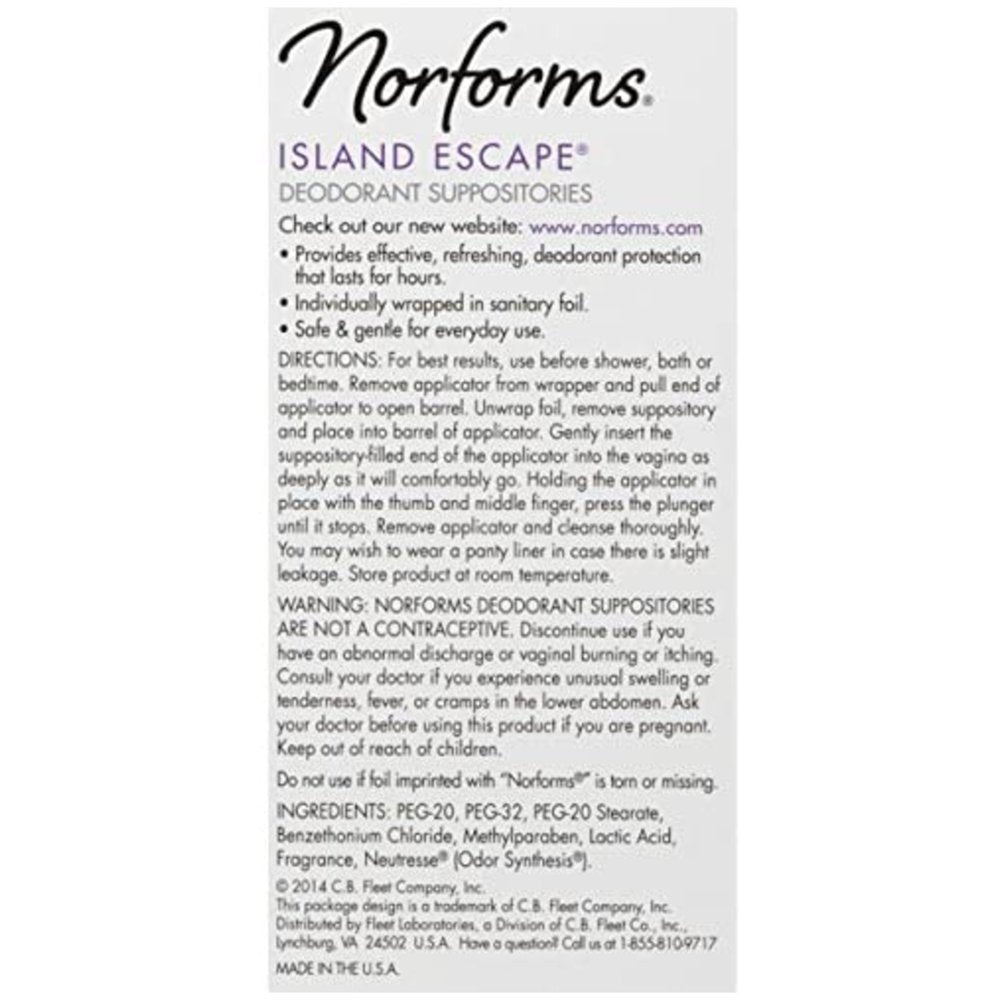 Norforms Feminine Deodorant Suppositories, Island Escape, 12 Ct