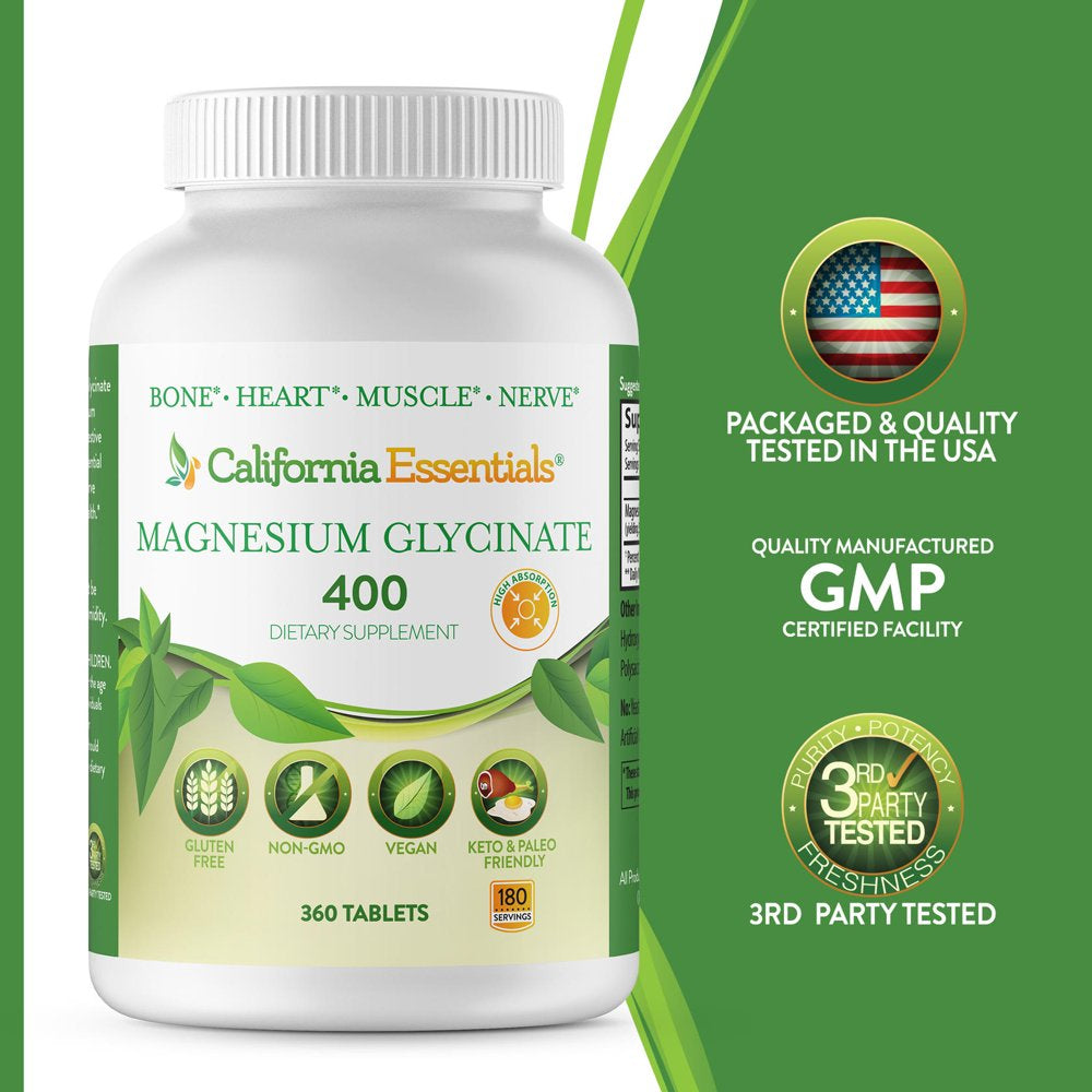 California Essentials Magnesium Glycinate 400Mg Bone Health and Joint Support Supplement, 360 Tablets