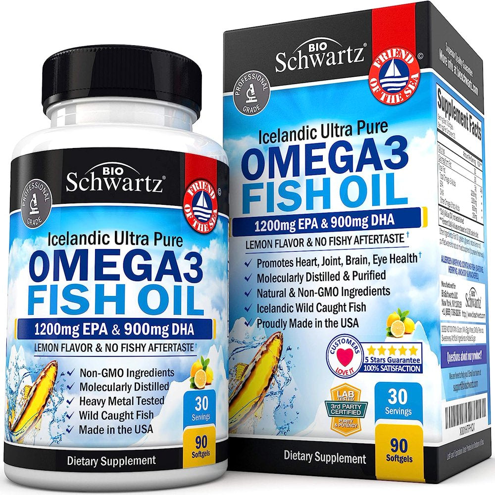 Bioschwartz Fish Oil Omega 3 EPA & DHA 2250 Mg- Immune & Heart Support Fatty Acids Pills - Promotes Immunity, Joint, Eyes, Brain & Skin Health - Non GMO 90 Ct