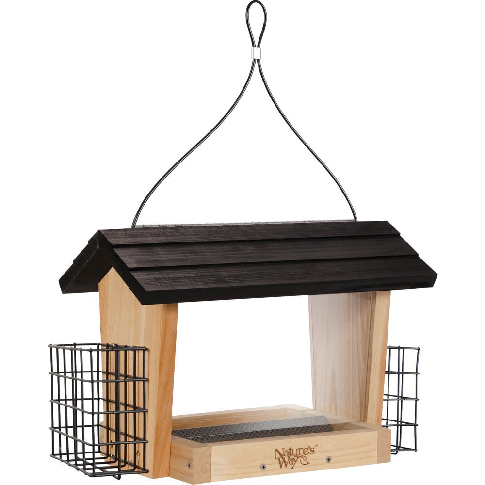 1 PK, Nature'S Way Cwf19-Nature'S Way 6 Qt. Natural Cedar Hopper Bird Feeder with Suet Cages