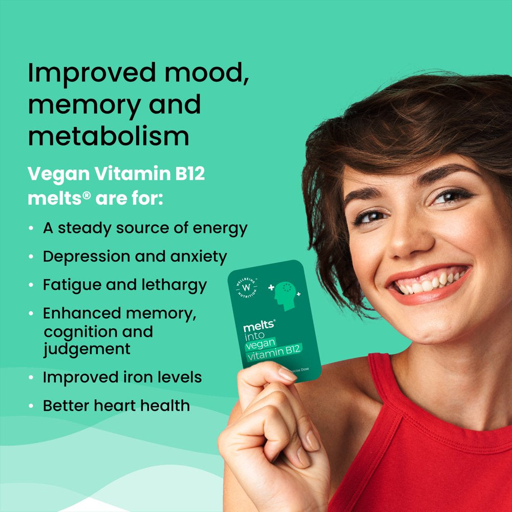 Wellbeing Nutrition Melts Vegan Vitamin B12 (Methylcobalamin), Folate (5-MTHF), Brahmi (Bacopa Monnieri), Curcumin -30 Oral Thin Strips