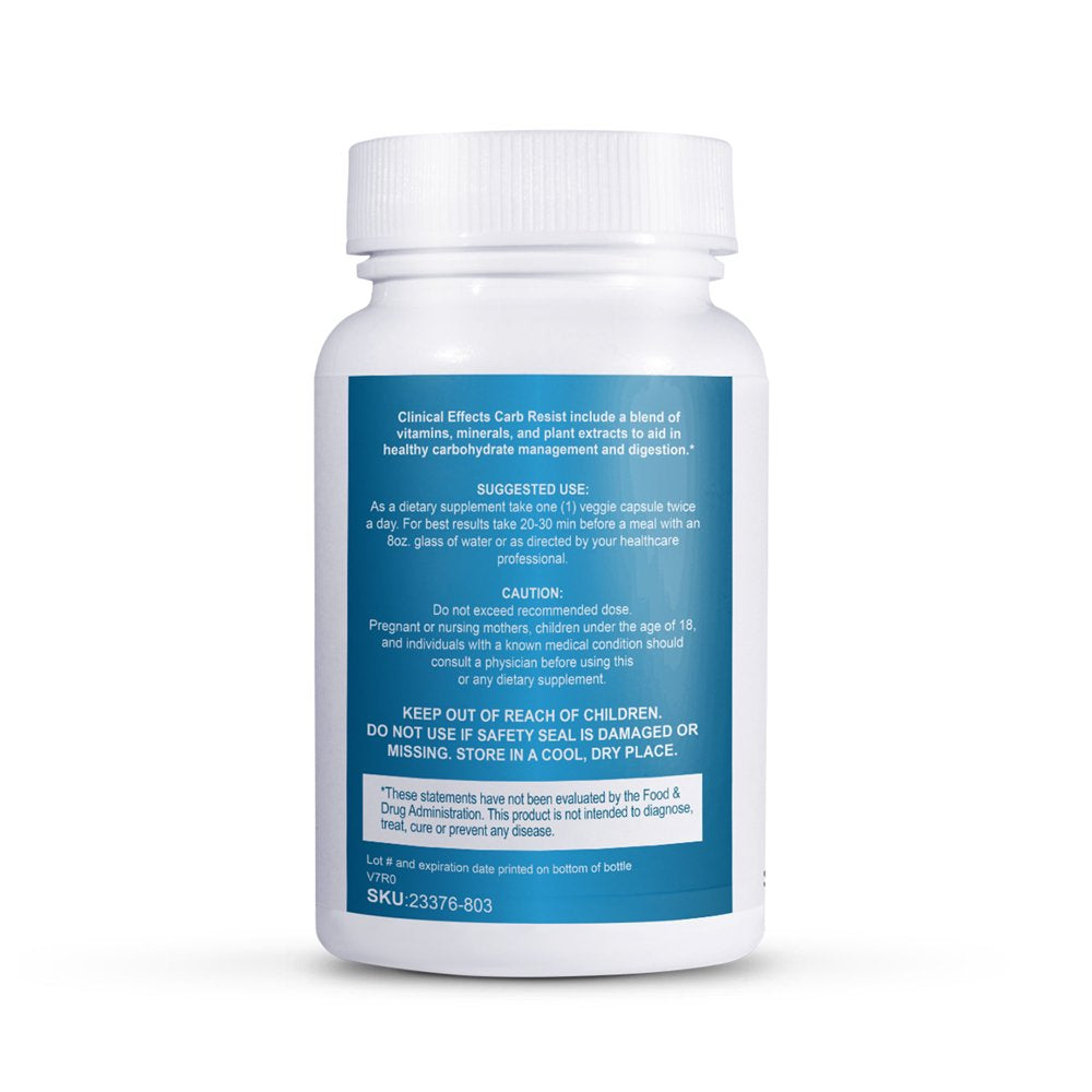 Clinical Effects Carb Resist - Carb Blocker with Vitamin C - 60 Capsules - Ideal for Keto or Low Carb Lifestyle - Supports Heart Health and Weight Management - Plant-Based