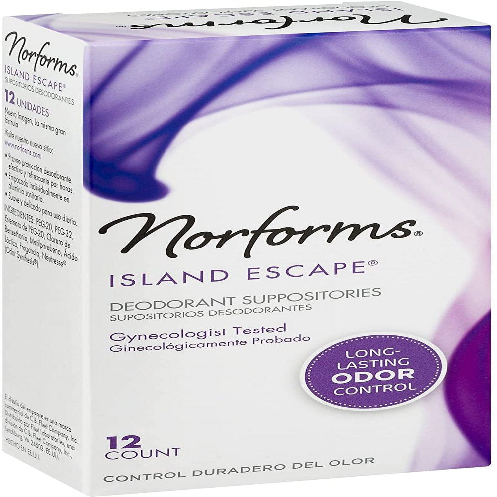 Norforms Feminine Deodorant Suppositories, Island Escape, 12 Ct