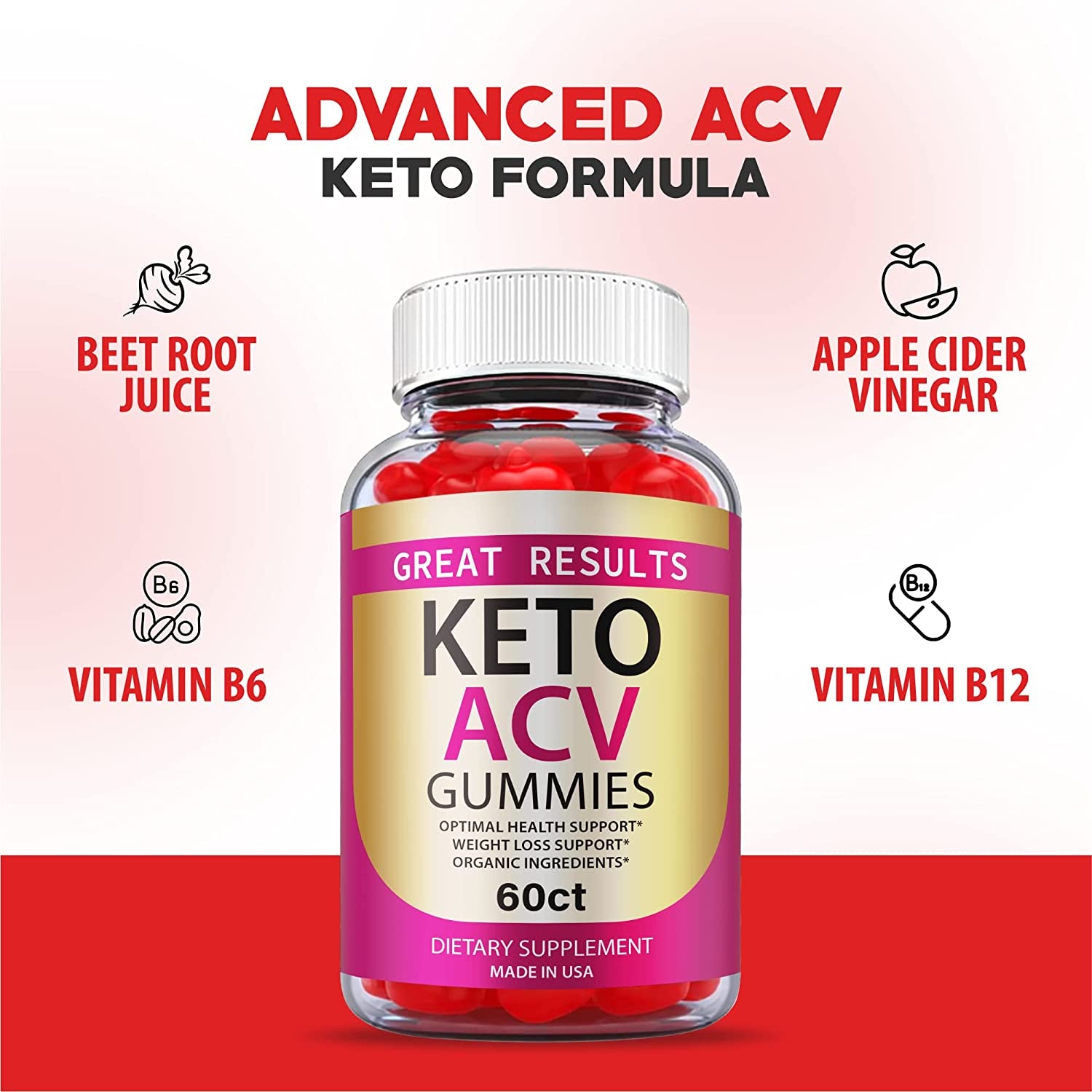 (3 Pack) Great Results Keto ACV Gummies - Vegan 1000Mg Apple Cider Vinegar, Advanced Formula, Vitamin B (180 Gummies)