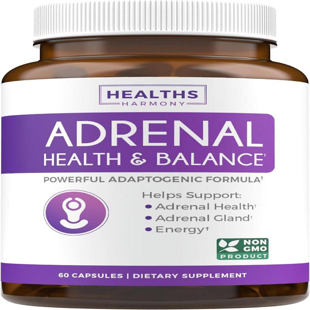 Healths Harmony Adrenal Support Supplement (NON-GMO) Adrenal Health with L-Tyrosine and Ashwagandha - Helps Maintain Balanced Cortisol Levels - Helps Stress Relief - 60 Capsules