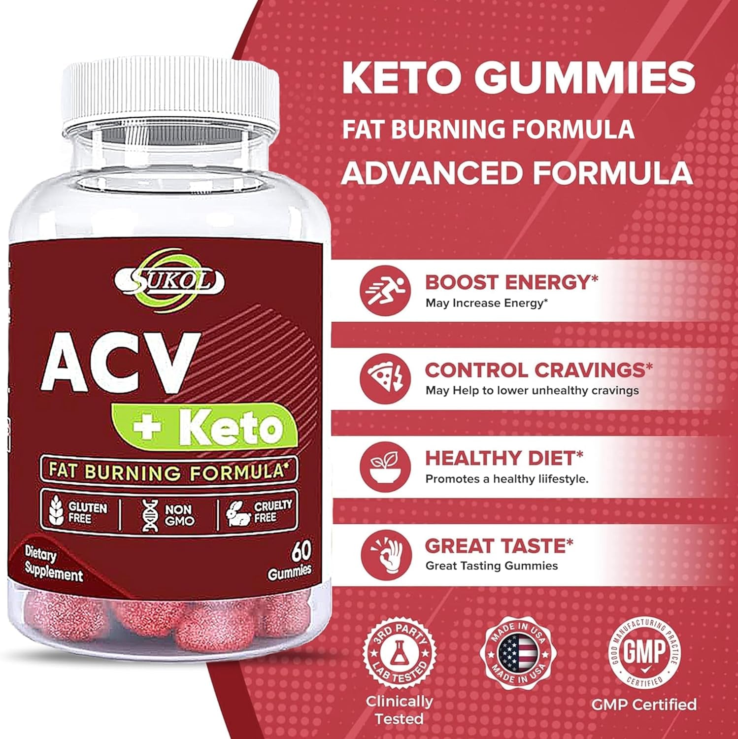 60 Counts Keto ACV Gummies Advanced Formula - Diet Gummies for Women & Men - Apple Cider Vinegar Gummies - MCT Oil, BHB