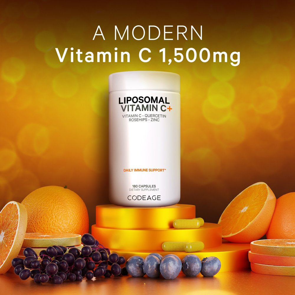 Codeage Liposomal Vitamin C 1500Mg, Zinc, Elderberry, Citrus Bioflavonoids, Quercetin & Rose Hips, 180 Ct