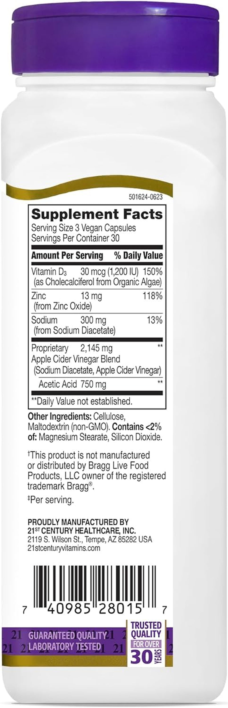 21St Century Healthcare Apple Cider Vinegar, 90 Count Capsules