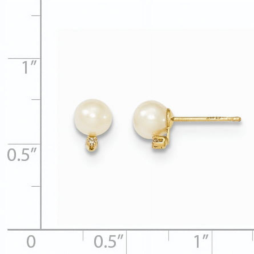 14K 5-6Mm White round Freshwater Cultured Pearl .02Ct Diamond Post Earrings XF514E