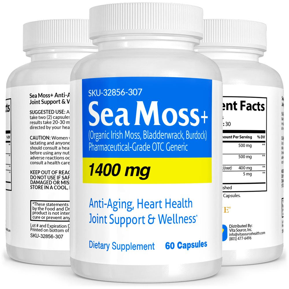 Sea Moss Pharmaceutical Grade OTC, Overall Wellness, 60 Pills, Vitasource