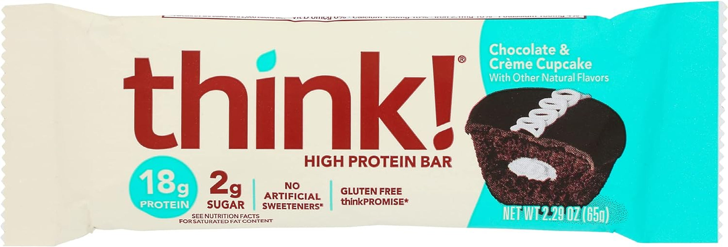 Think! Protein Bars, High Protein Snacks, Gluten Free, Sugar Free Energy Bar with Whey Protein Isolate, Chocolate & Creme Cupcake, Nutrition Bars without Artificial Sweeteners, 2.1 Oz (Pack of 10)