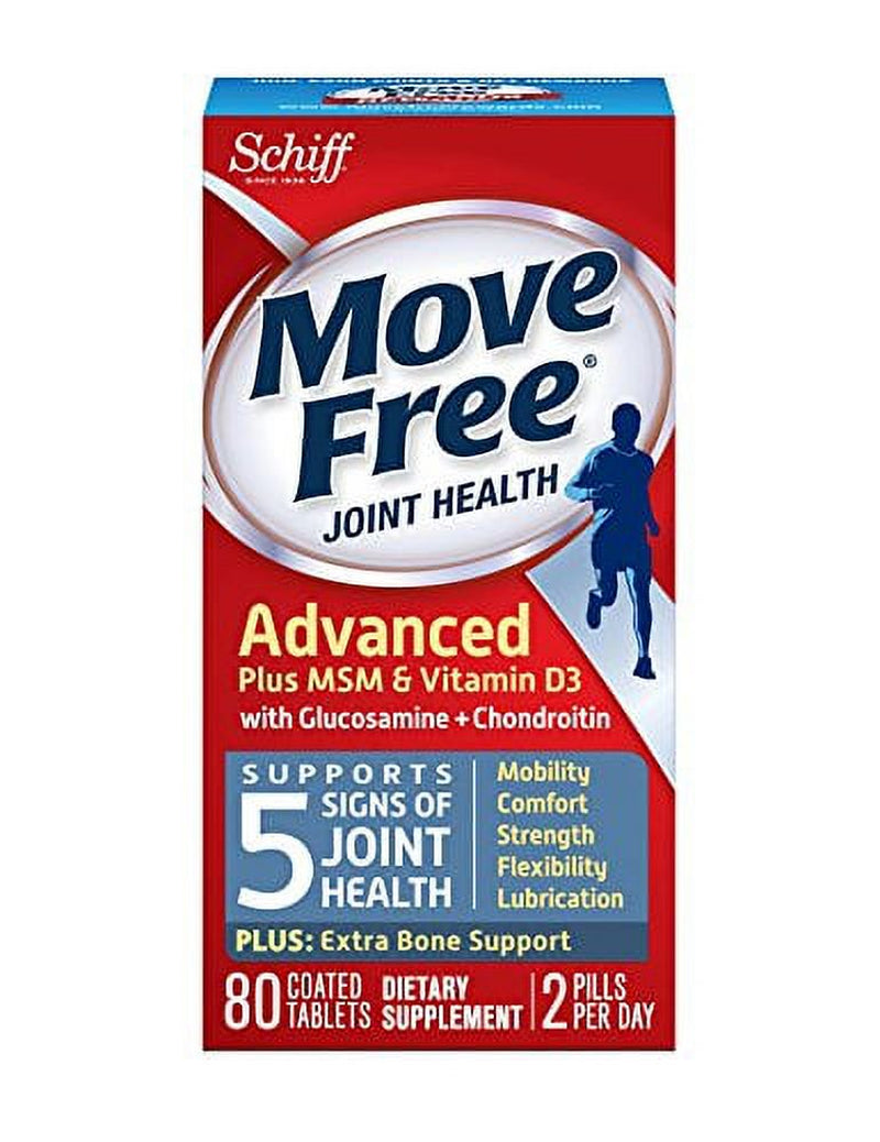 2 Pack Move Free Joint Health Advanced plus MSM & Vitamin D3 80 Tablets Each