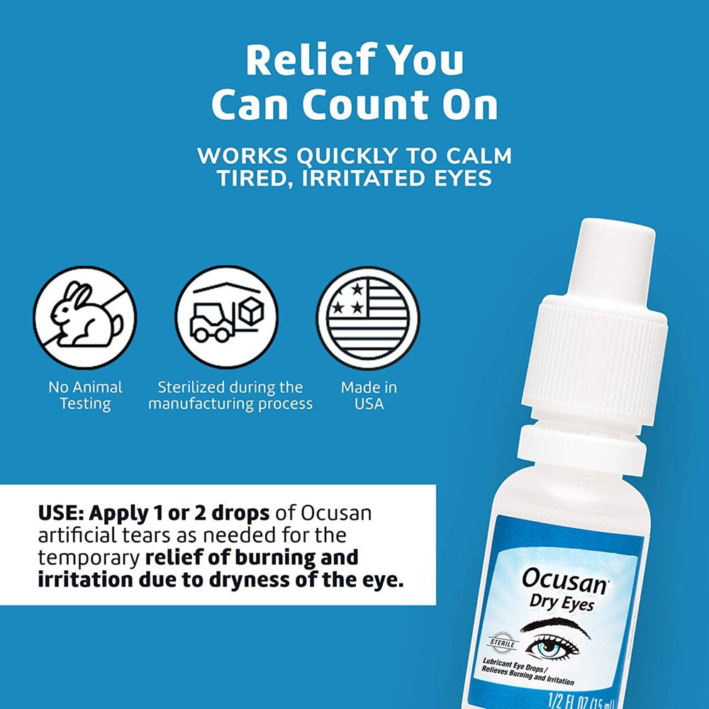 Ocusan Lubricating Eye Drops for Dry Eyes Soothing Lubricant Drops with 2 Moisturizers 0.5 Fl Oz