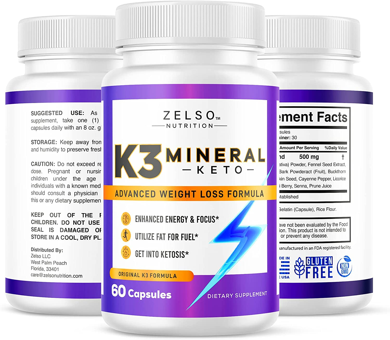 (2 Pack) K3 Mineral Keto Pills by Zelso Nutrition, Advanced K3 Pill Formula for Men and Women - Emily, 60 Day Supply (120 Capsules)