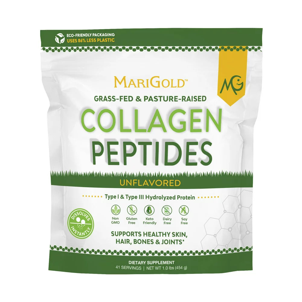 Marigold Grass-Fed Collagen Peptides - Unflavored 1LB - Type I & III Hydrolyzed - Recovery Amino Acids