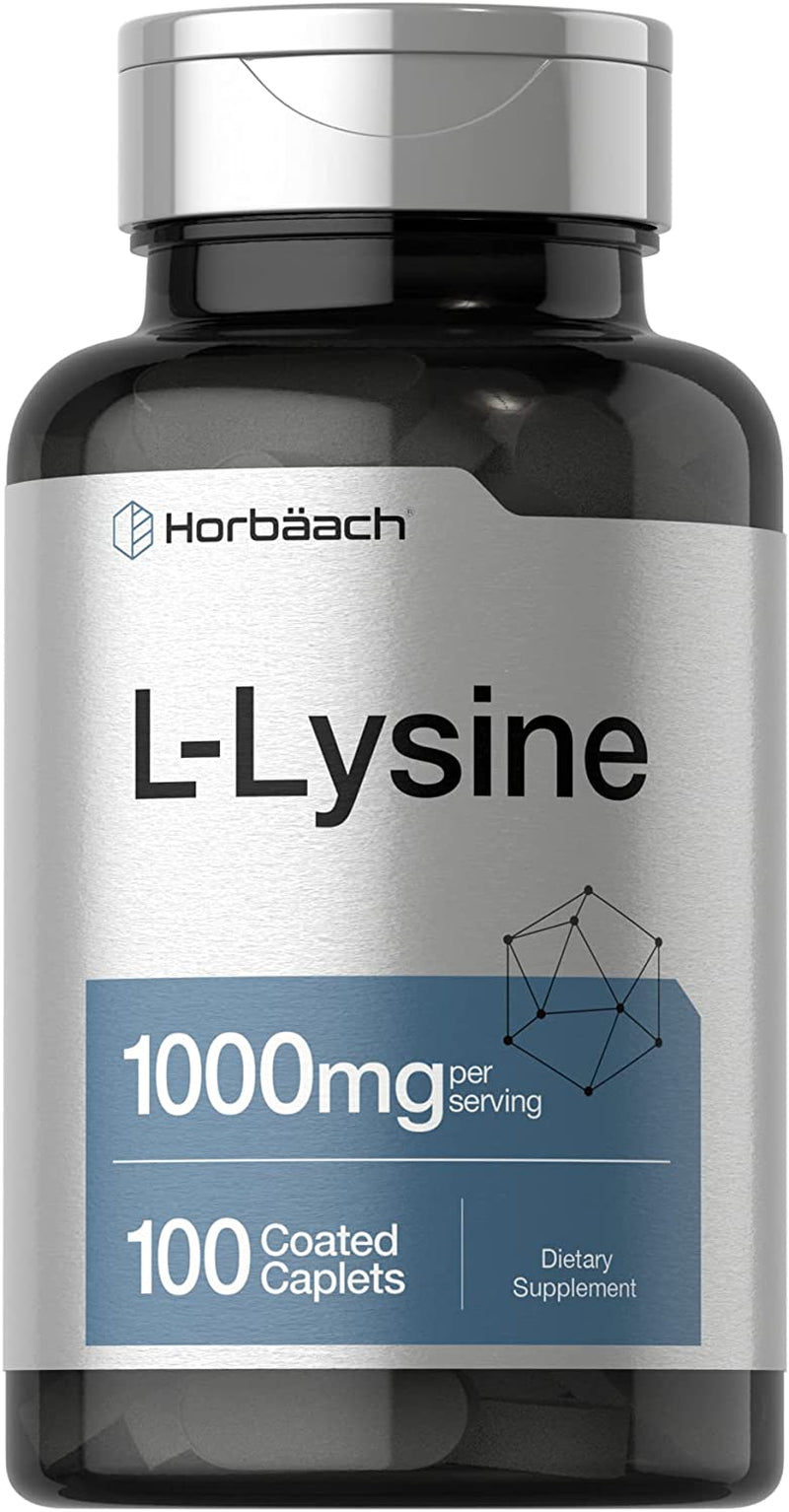 L-Lysine 1000Mg | 100 Coated Caplets | Free Form Dietary Supplement | Vegetarian, Non-Gmo, and Gluten Free Formula | by Horbaach