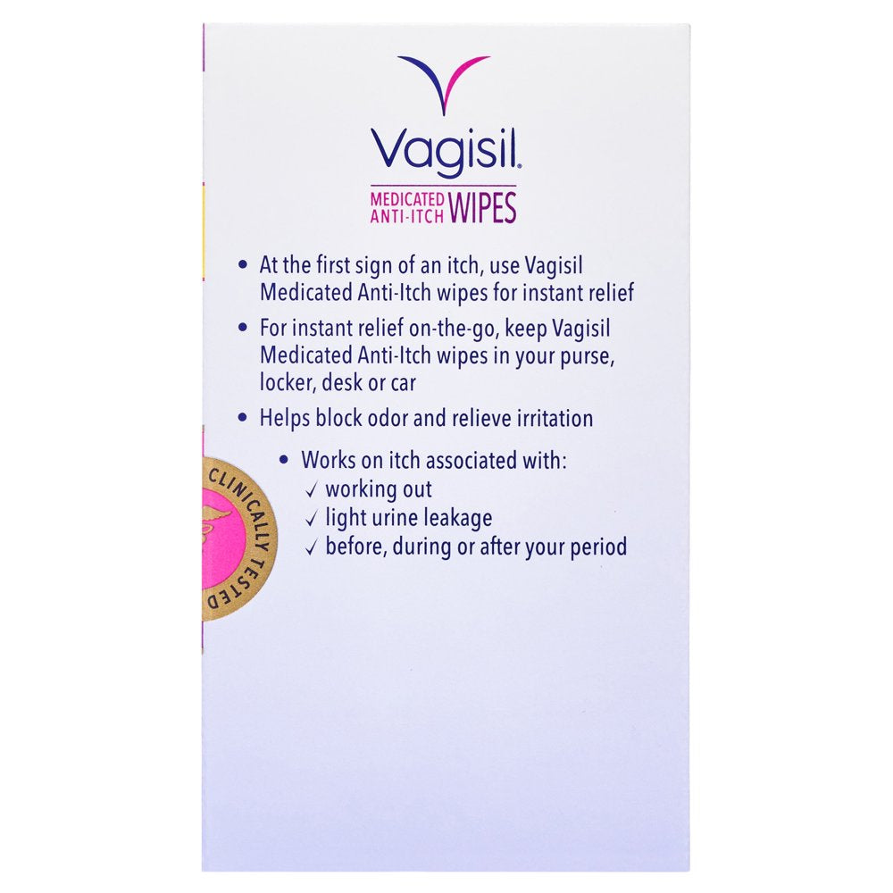 Vagisil Anti-Itch Medicated Wipes, Maximum Strength for Instant Relief, 12 Count, Unscented