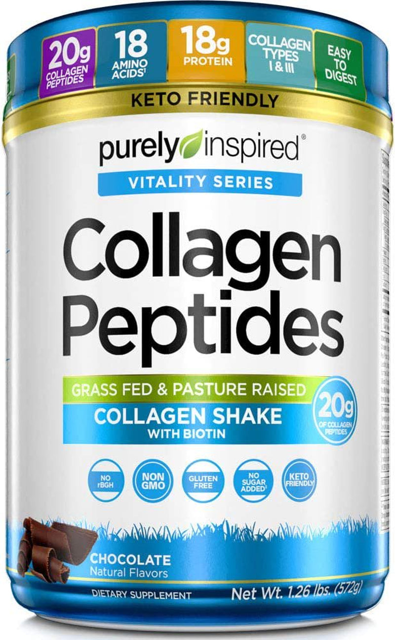Collagen Powder Purely Inspired Collagen Peptides Powder Collagen Supplements for Women and Men Collagen Protein Powder with Biotin Keto Friendly & Non-Gmo Chocolate, 1.26 Lbs (23 Servings)