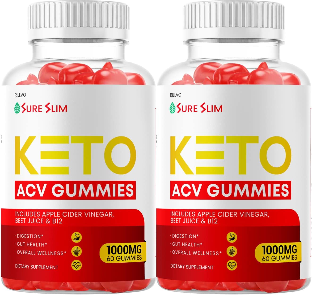 (2 Pack) Sure Slim Keto ACV Gummies - Advanced Formula Sure Slim Keto Gummies Apple Cider Vinegar (120 Gummies)