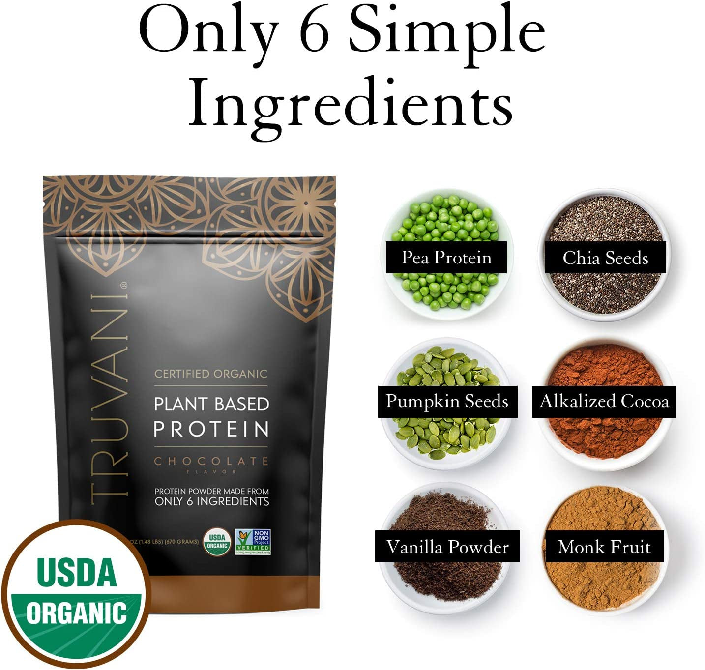 Truvani Plant Based Protein Powder Bundle - USDA Certified Organic, Vegan, Non-Gmo, Dairy Free, Soy Free, & Gluten Free - 2 Packs of 20 Servings Each (Chocolate & Chocolate Peanut Butter)