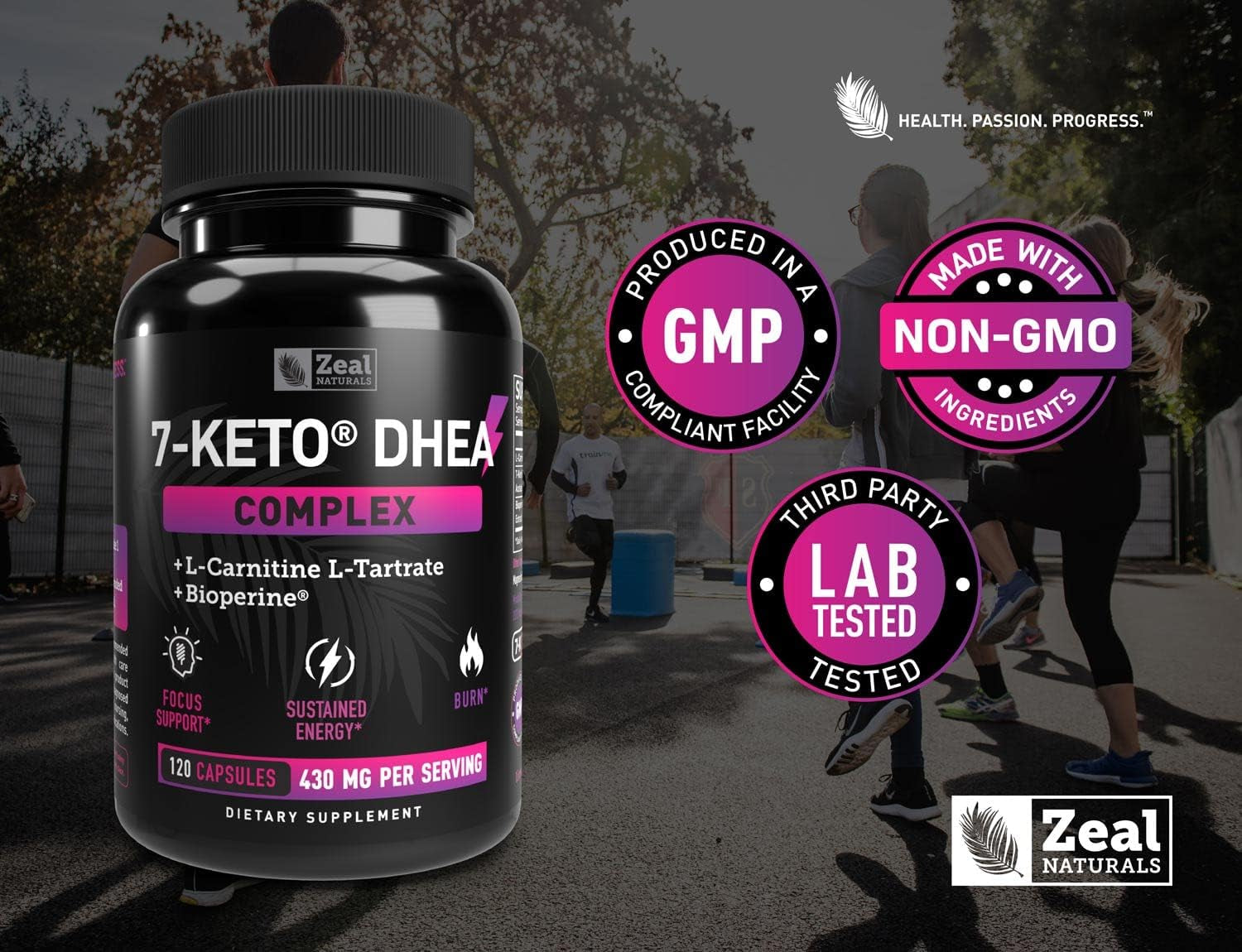 Zeal Naturals 7-Keto DHEA Complex with L-Carnitine & L-Tartrate | + Bioperine | Energy & Focus Support, Burn | 430Mg per Serving | 4-Month Supply