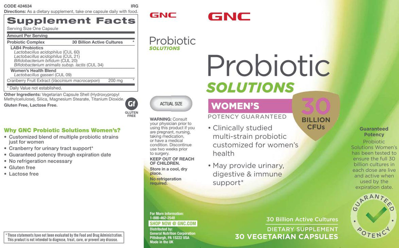 GNC Probiotic Solutions Women'S with 30 Billion Cfus, 30 Capsules, Daily Probiotic Support