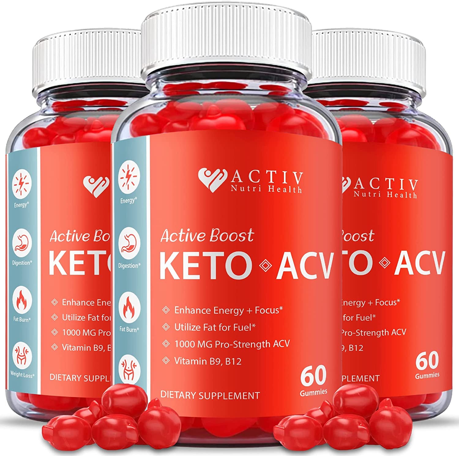 (3 Pack) Activ Keto ACV Gummies, Active Boost Keto Gummies, Vegan Formula, 1000Mg, Activ Keto Act Gummies, Activ Boost Keto ACV, Active Boost Keto ACV Gummies with Apple Cider Vinegar (180 Gummies)